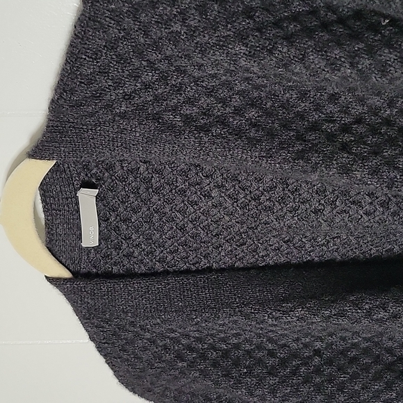 Vince. Charcoal Gray Honeycomb Yak Wool Blend Long Open Front Cardigan Sweater M - Picture 13 of 16